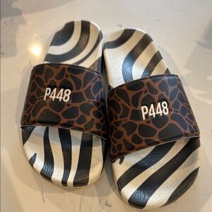 P448 Brown and Black Sandals with Bold Patterns